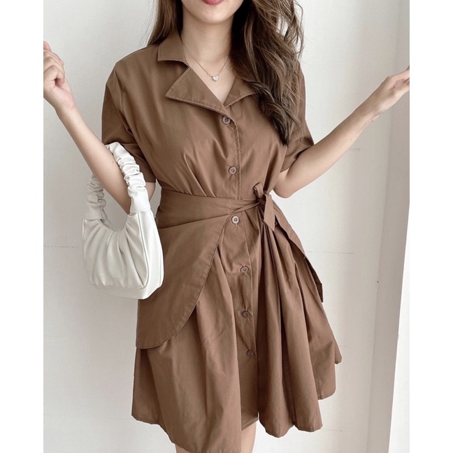 LIZA DRESS PLUS OBI BELT EC 9078 / MIDI DRESS SIMPLE POLOS PREMIUM / DRESS ALA KOREA