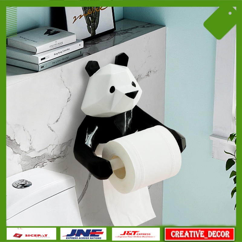Tempat Tisu Estetik Lucu Modern Style Wall Mounted Resin Panda Statue Paper Tissue Holder Decoration