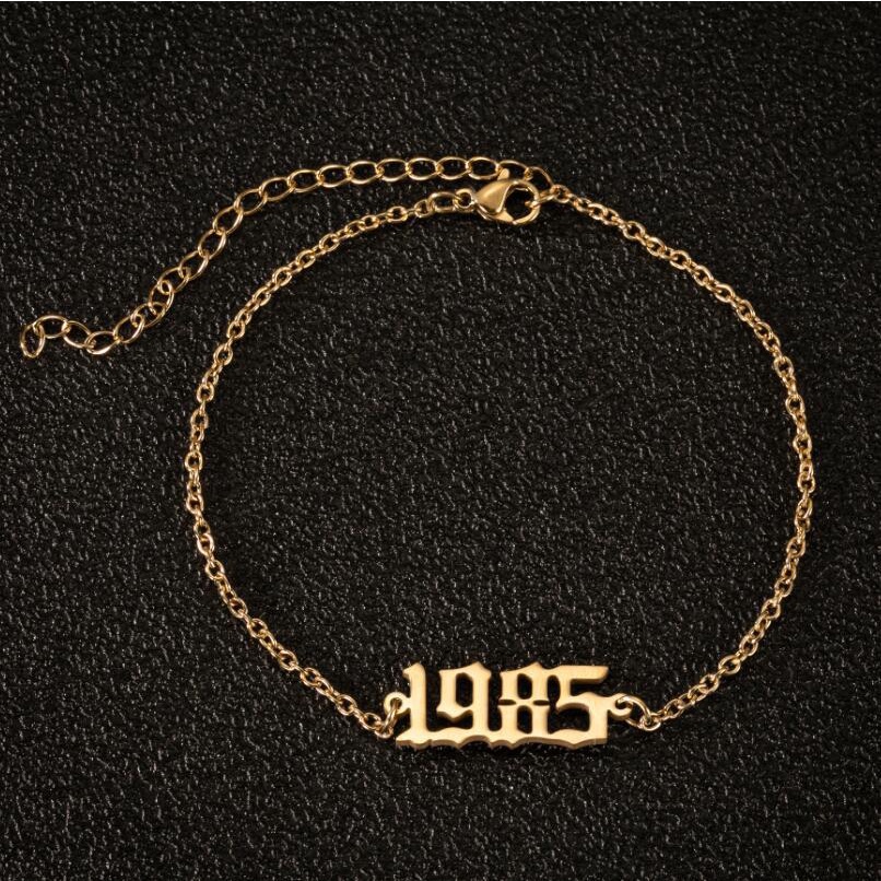 Gelang Kaki Rantai Bahan Stainless Steel Desain Inisial Tahun 1980 1990 1995 Untuk Pria Dan Wanita