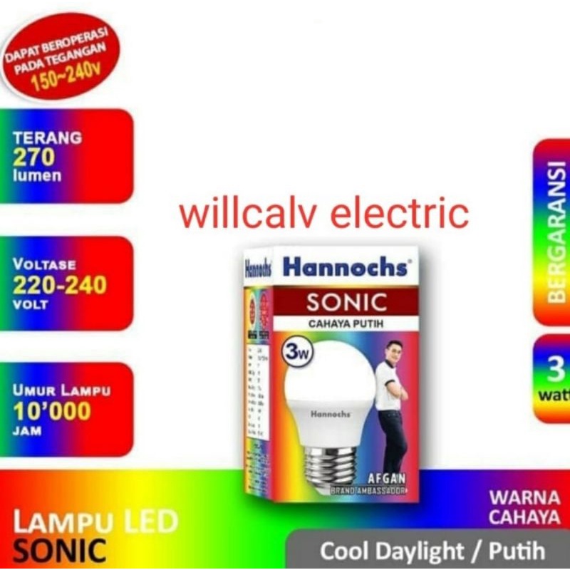 LAMPU LED HANNOCHS SONIC 3W 3WATT 3 WATT - LAMPU LED HANNOCH SONIC 3W 3WATT 3 WATT CAHAYA PUTIH