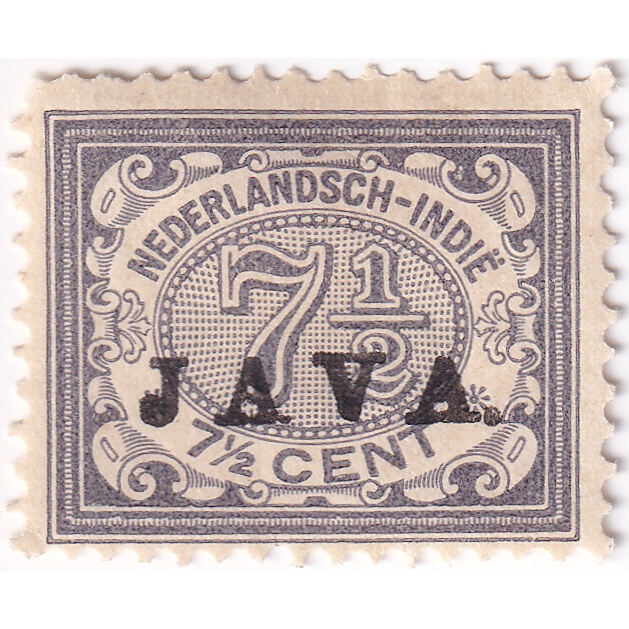

Prangko Netherlands Indies 1908 - Numeral Stamps & Queen Wilhelmina - Stamps of 1902-1905 Overprinted "JAVA" 7½C