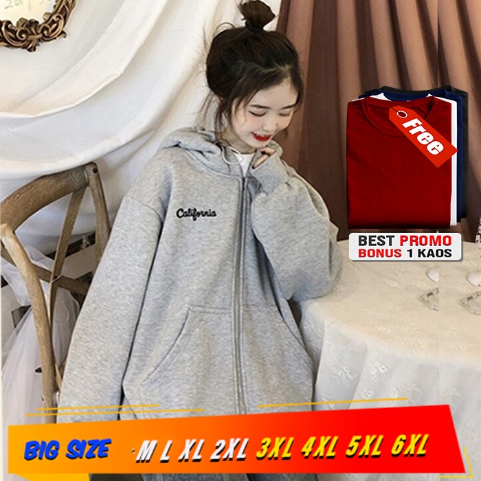 Jaket Wanita Korean Hoodie Sweater Grey jaket ClF big size M L XL XXL XXXL XXXXL XXXXXL