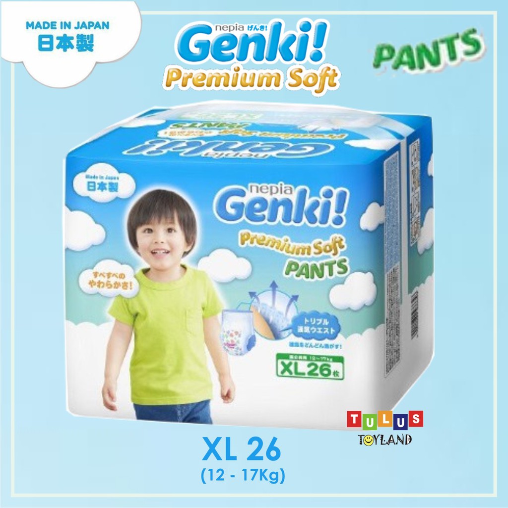 Nepia GENKI PANTS Soft Premium Diapers Celana size M 32 / L 30 / XL 26 / XXL 18 popok diaper bayi