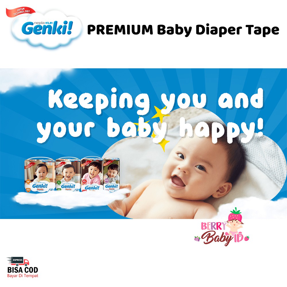 Nepia GENKI Premium Diaper Tape Popok Diaper Bayi Sekali Pakai NB44 Newborn 44 pcs Berry Mart