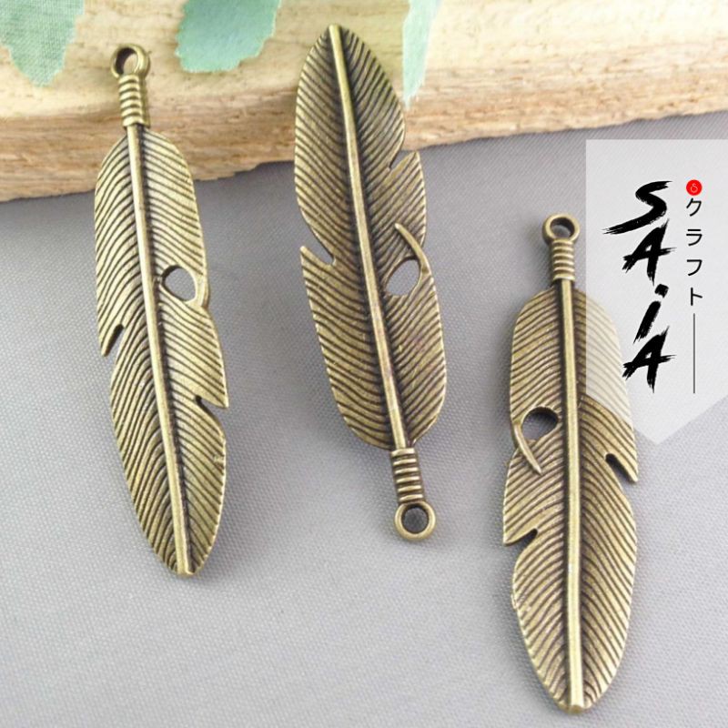 Charm feather bandul bulu daun bronze silver aksesoris membuat kerajinan kalung DIY | SAIA CRAFT