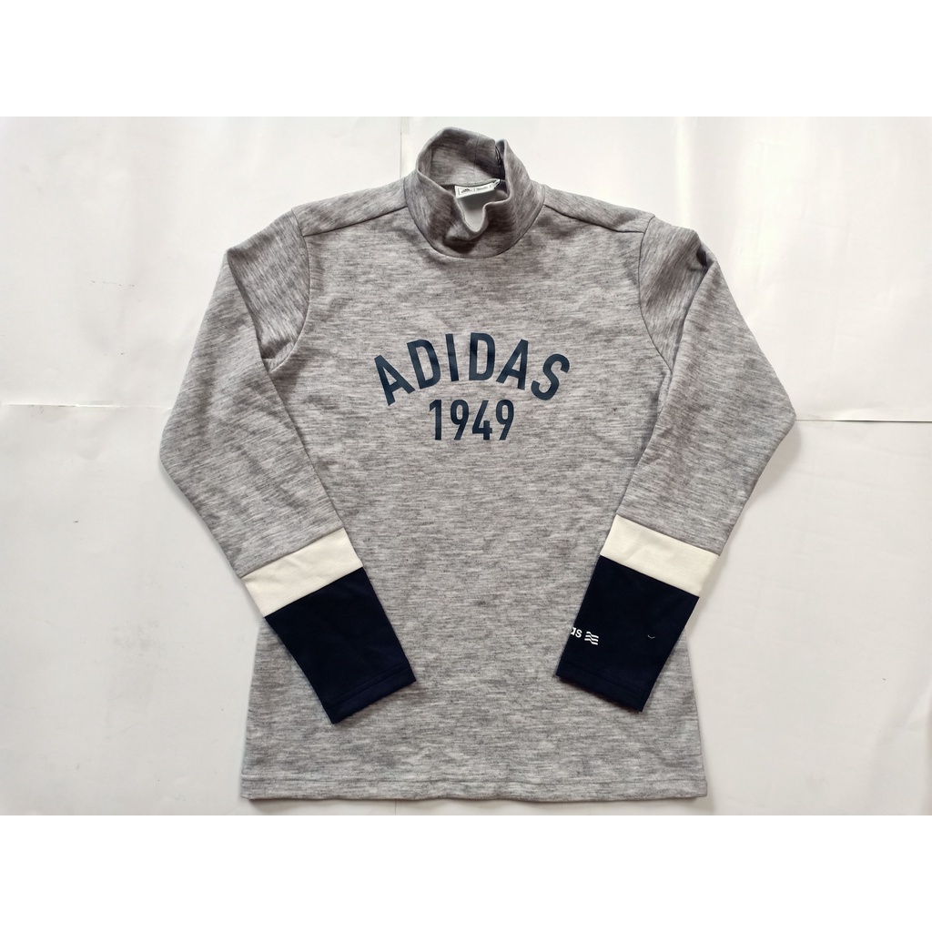 Baju Kaos Tshirt Lengan Panjang Adidas Abu-Abu Model Kerah Leher Pria