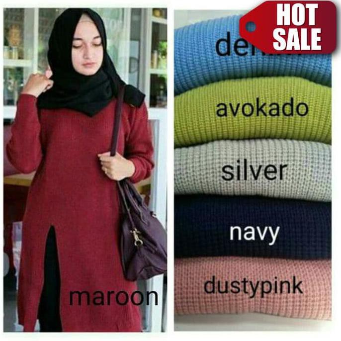 NEW KOREAN IMPORT SLIT SWEATER baju rajut korea sweater rajut wanita baju hijab