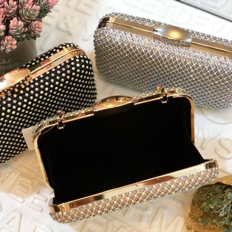 Tas Pesta LAUREN Embellished Crystal Box Clutch