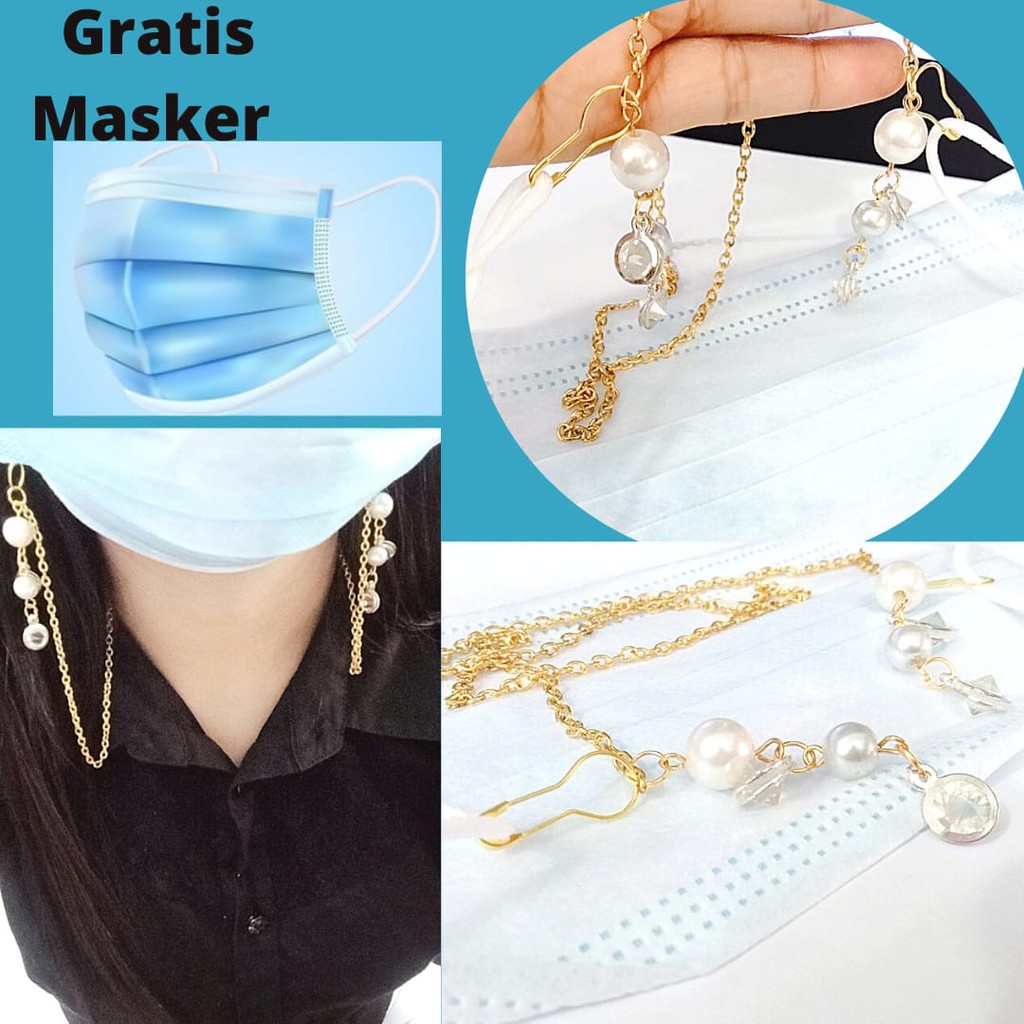 Korean fashion kalung masker chain Rantai mask korea Kalung masker Mutiara Strap mask rantai Mutiara