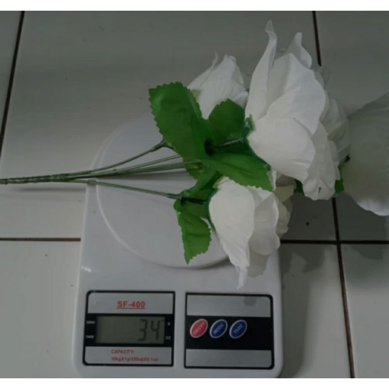 Bunga Mawar Putih Artificial Tangkai 5 Kuntum Buatan Kain Plastik
