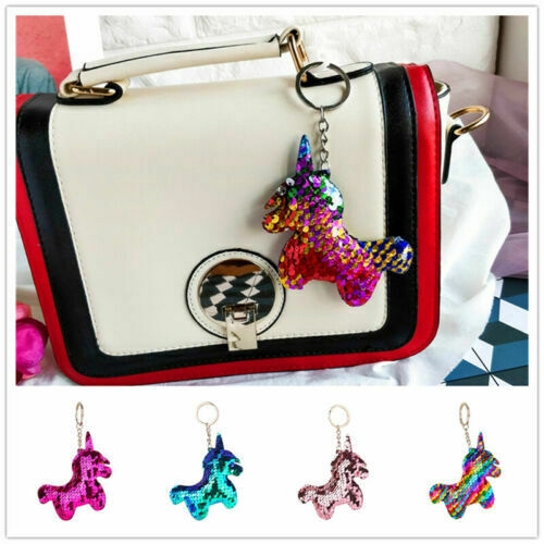 Fashion Lucu Shiny Unicorn Pendant Keychain Glitter Sequin Pony Key Chain Untuk Wanita Tas Liontin Aksesoris Ponsel Dekorasi Keyring