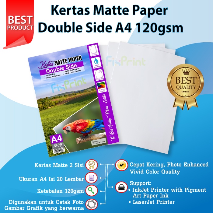 Kertas Matte Paper Double Side A4 120gsm, Kertas Matte Printer A4 1pack / 20pcs