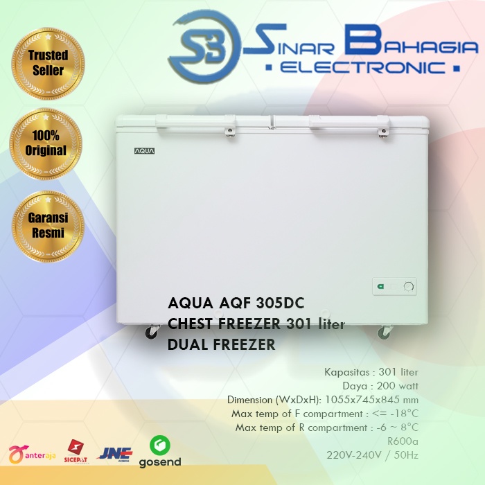 AQUA AQF 305DC CHEST FREEZER  301 liter DUAL FREEZER NEW (KHUSUS BANDUNG)