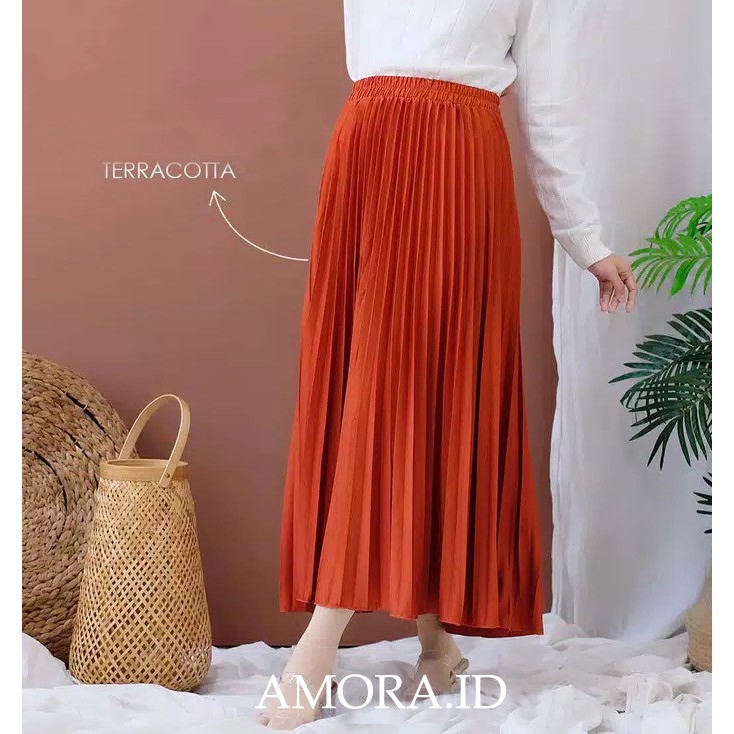 AMORA - ROK PLISKET PANJANG PREMIUM Model Mayung Tebal Pleated Maxi Skirt Fit S-XXL