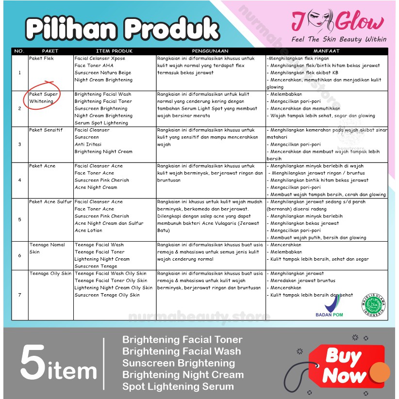 Jglow J glow Skincare Super Whitening Krim Perawatan Kecantikan Pemutih Kosmetik Wajah Glowing BPOM-3