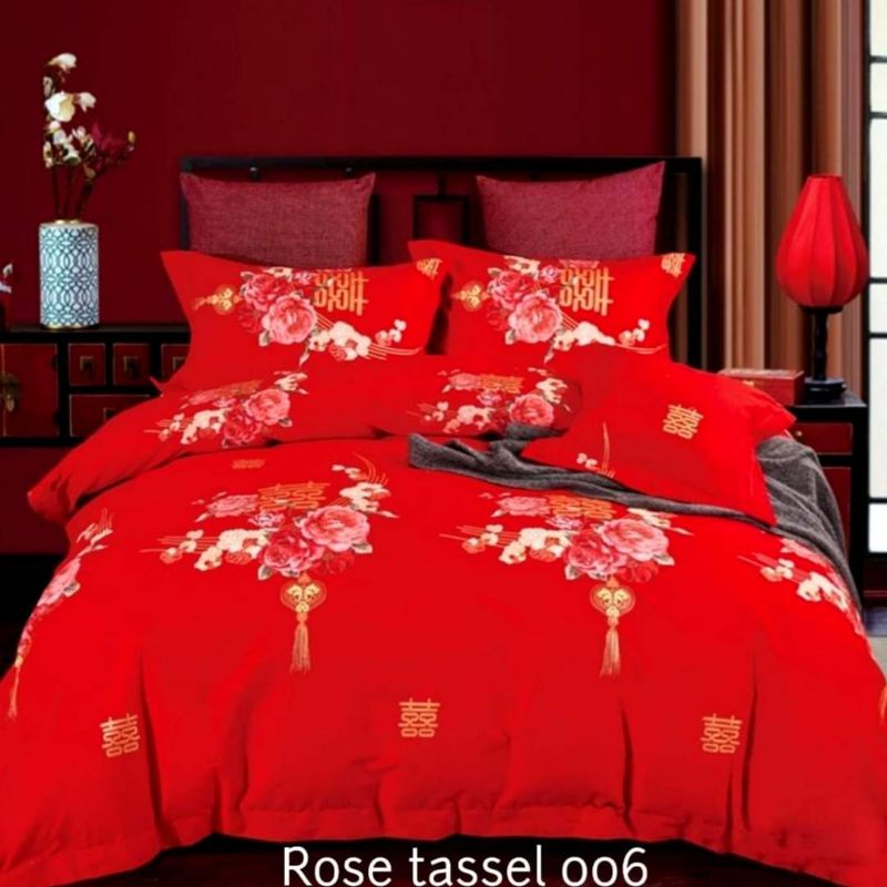 ✔NEW COMING‼ SPREI CHINESE WEDDING TEMPAHAN KATUN JEPANG IMPORT ROSE SHUANG XI MERAH/SPREI PENGANTIN