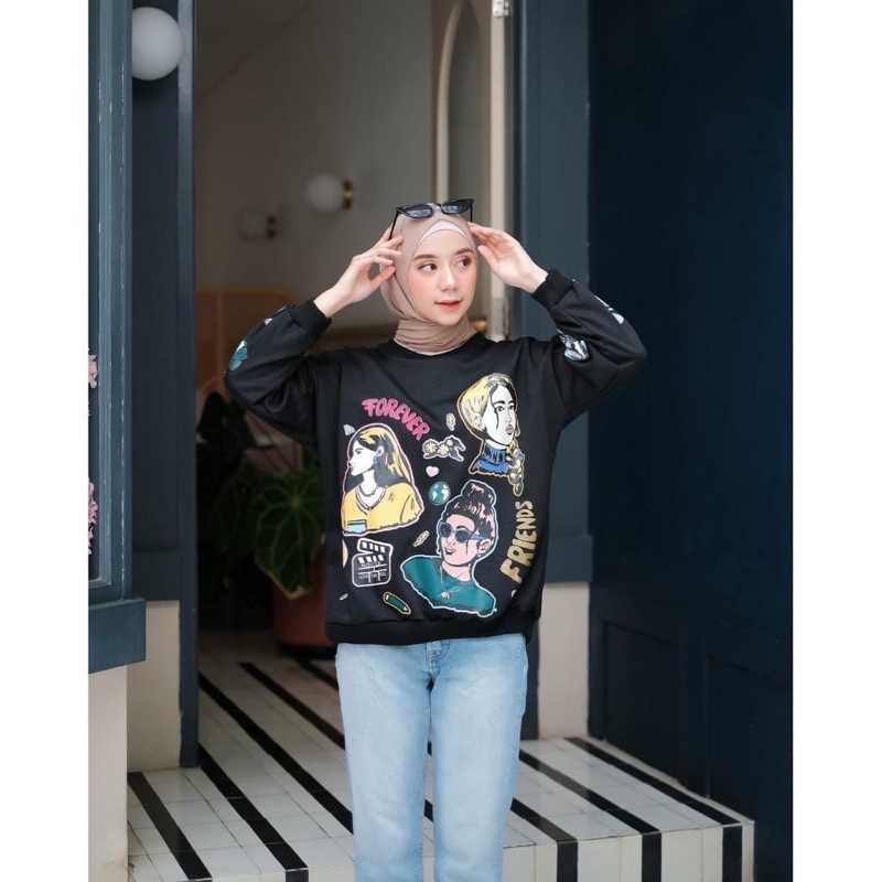 BEFAST - ZGW OOTD Sweater NADYAN / Sweater Forever Face (LD 98, P 60) / Sweater Casual Wanita / Atasan Lengan Panjang / Pakaian Kekinian Remaja Wanita / Sweater Bergambar / Fashion Remaja ABG Termurah