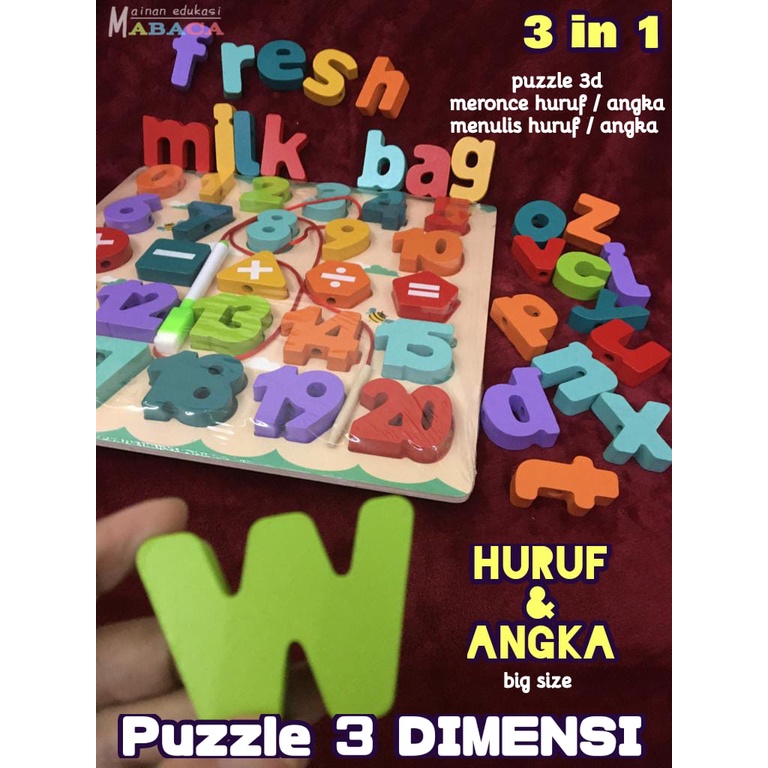 Puzzle Huruf Angka 3 Dimensi - Puzzle Kayu