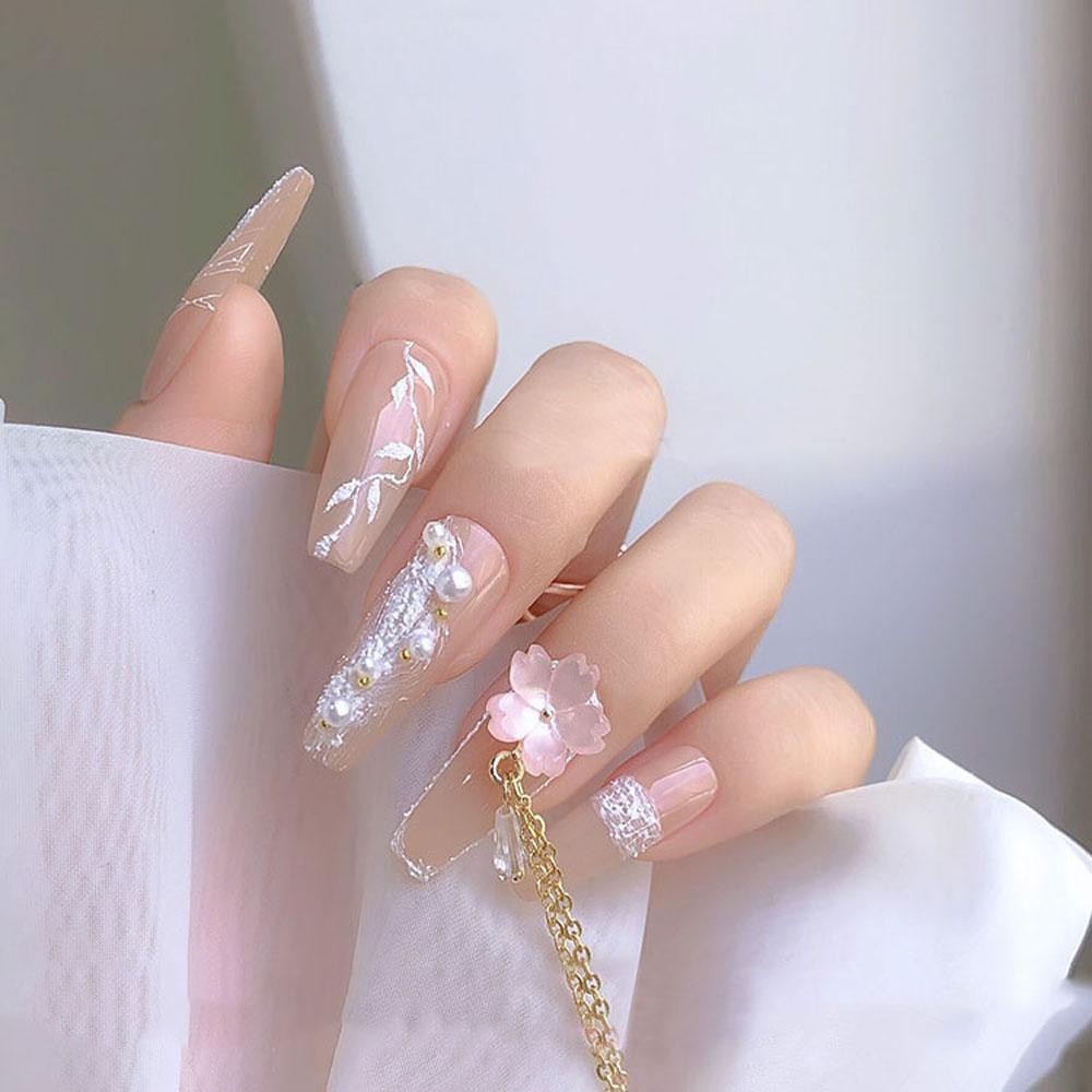 AUGUSTINA Agustina 3D Bunga Nail Art Dekorasi Logam Charms Rantai Liontin Nail Art Perhiasan