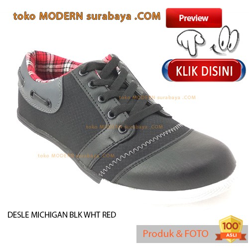 Desle Michigan Black/White/Red Sepatu Pria Wanita Flat On Casual