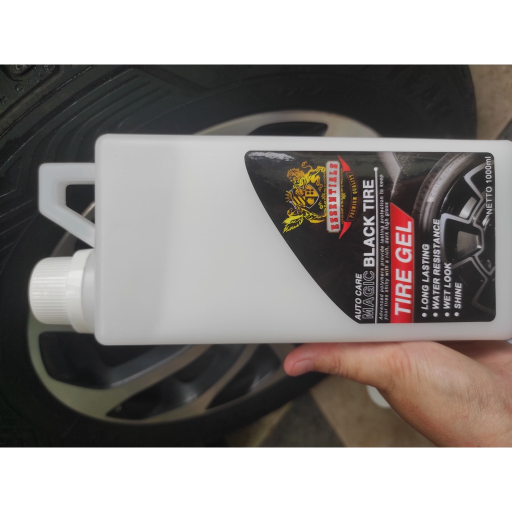 BAYAR DITEMPAT | COD | Semir Ban ESSENTIALS 500 mL | 1 Liter | Promo | Polish | Tire Gel Kualitas Terbaik | Premium | Terbaru | Auto Black | Shine | Kinclong | Wet Look | Hitam| Murah | Original | Terlaris | Mobil | Motor | MAGIC BLACK TIRE | Tahan Lama