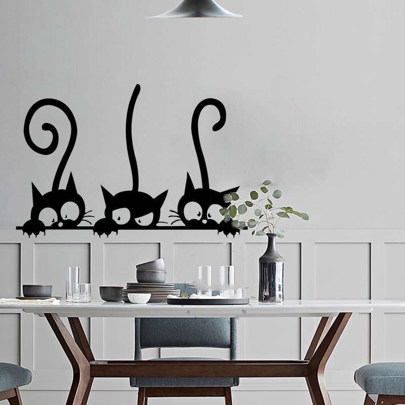 [Three Cat Pattern Cartoon DIY Wall Stickers][Artwork Animal Decal Removable Wall Stickers][ DIY Decor Removable Waterproof Sticker]