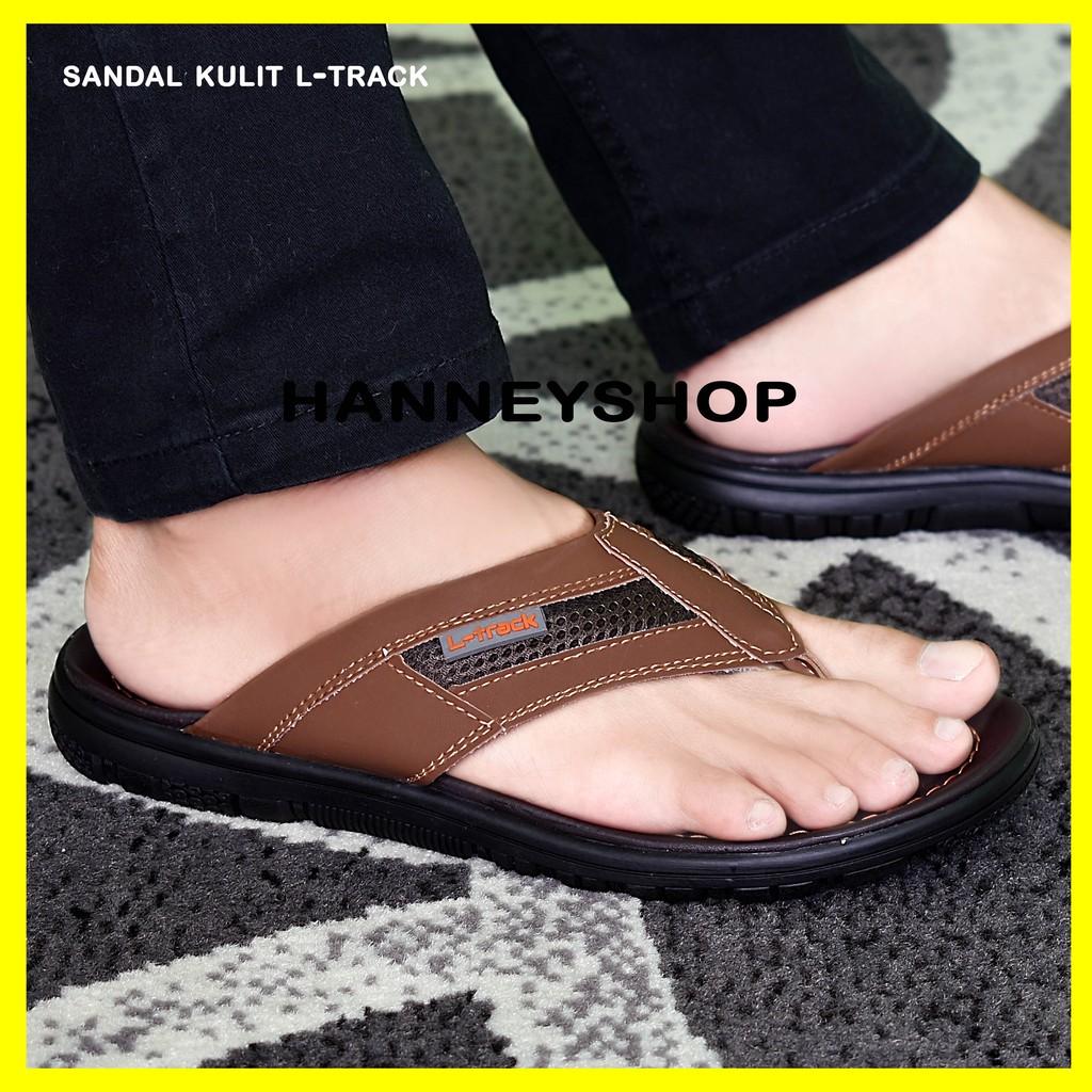 L-TRACK Sandal kulit pria model japit size 39-43 bahan sol pvc non slip upper kulit sintetis