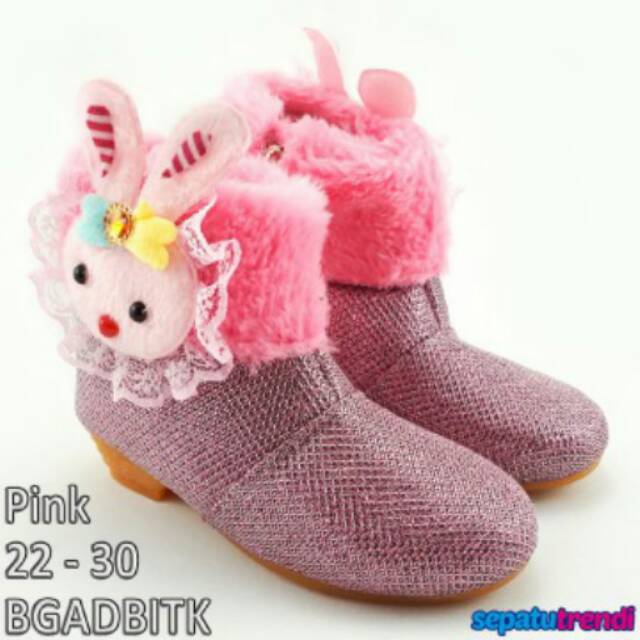 Sepatu Boot Anak Cewek Bulu Boneka (6bln - 5thn) Pink