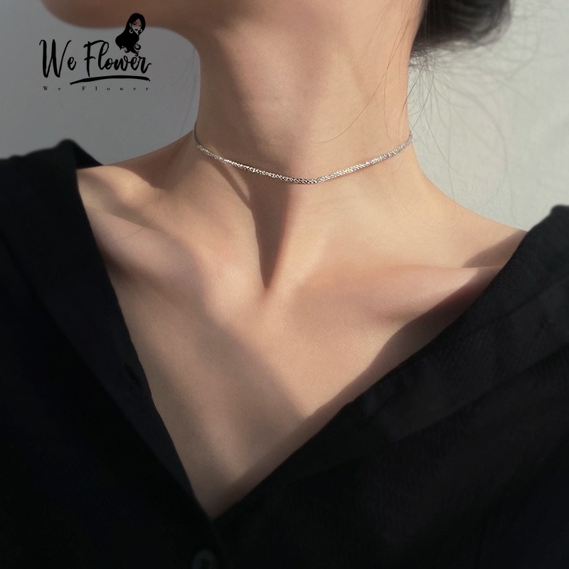 We Flower Kalung Choker Sequin Silver Kecil Berkilau Untuk Wanita