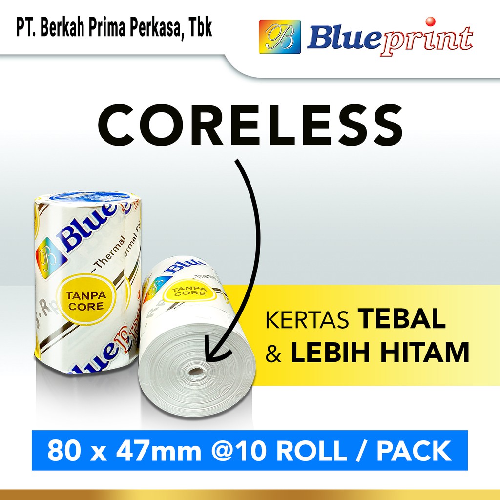 

Kertas Thermal Kasir Struk PPOB BLUEPRINT 80 x 47 , 80x47 mm - 10 Roll
