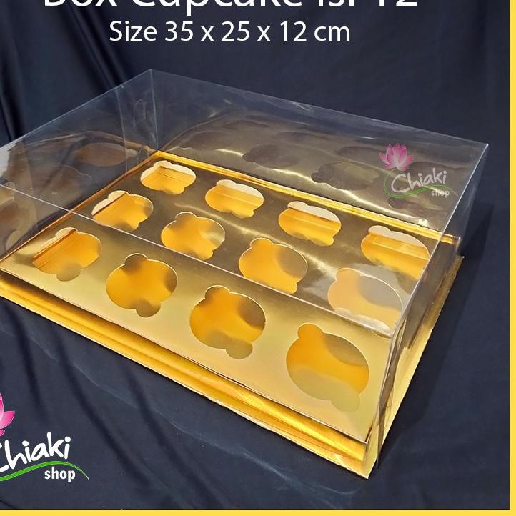 

❈ Box Cupcake isi 12 Gold / Dus Cake Emas uk 25 x 35 x 12 cm ♣