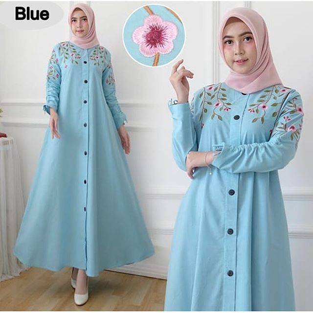 GAMIS KATUN JEPANG BORDIR ASLI WARNA BIRU