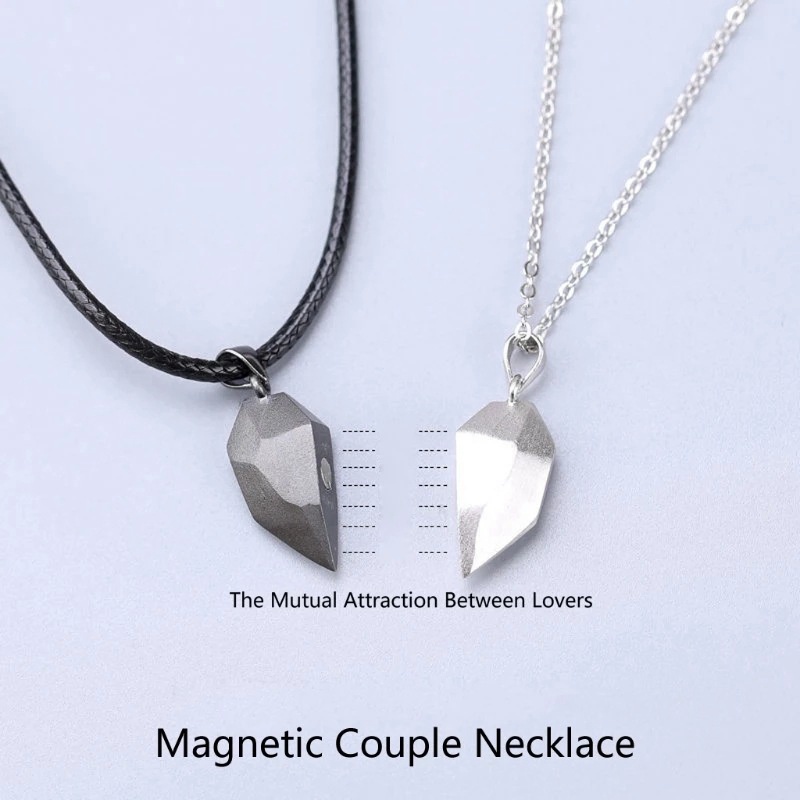 2Pcs Minimalist Lovers Matching Friendship Heart Pendant Couple Magnetic Distance Faceted Heart Pendant Necklace Couple Jewelry