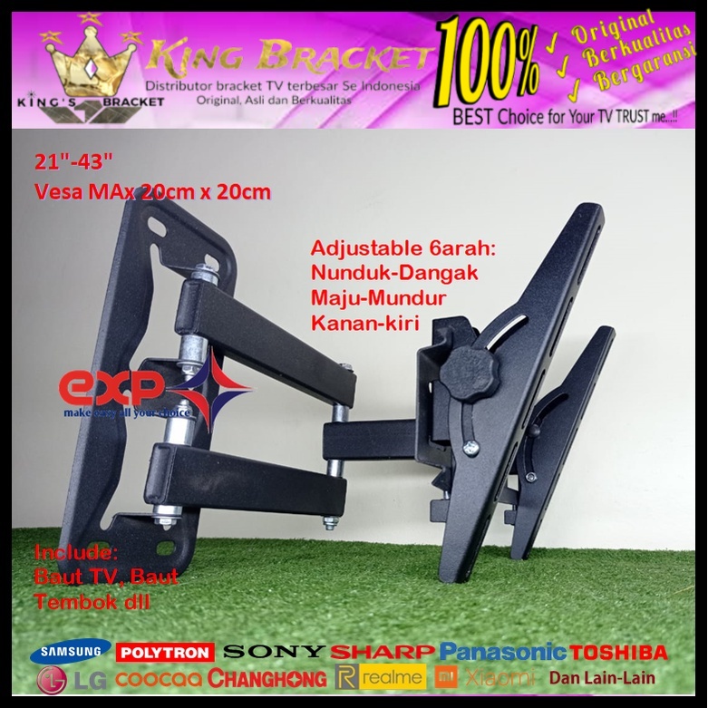 Bracket TV COOCAA 14 s/d 43 inch 6 ARAH FULL BESI SUPER KOKOH GARANSI 100% ORI