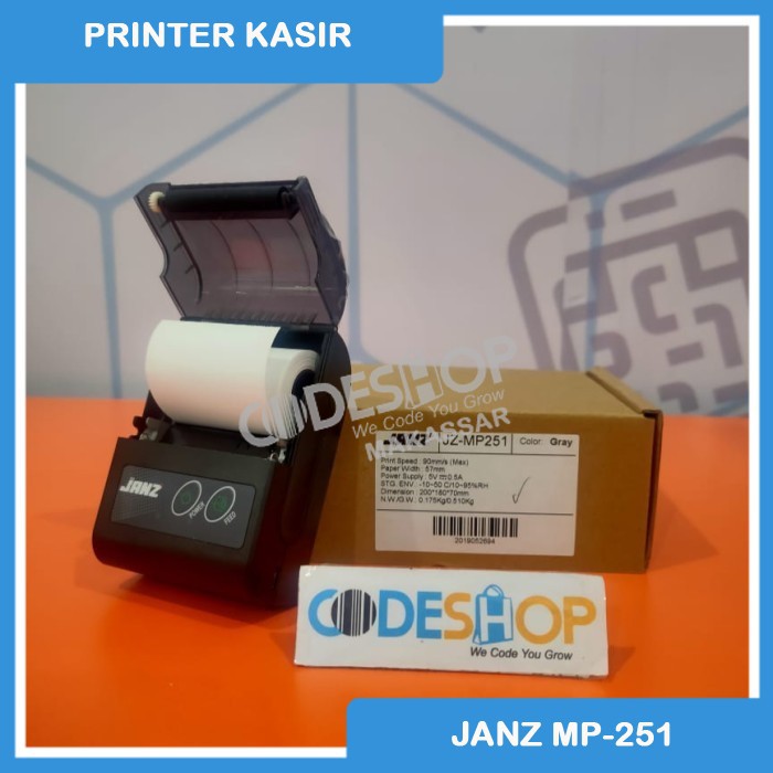 Mini Mobile Printer Thermal Bluetooth 58mm Janz JZ MP-251 RPP02 MOKA