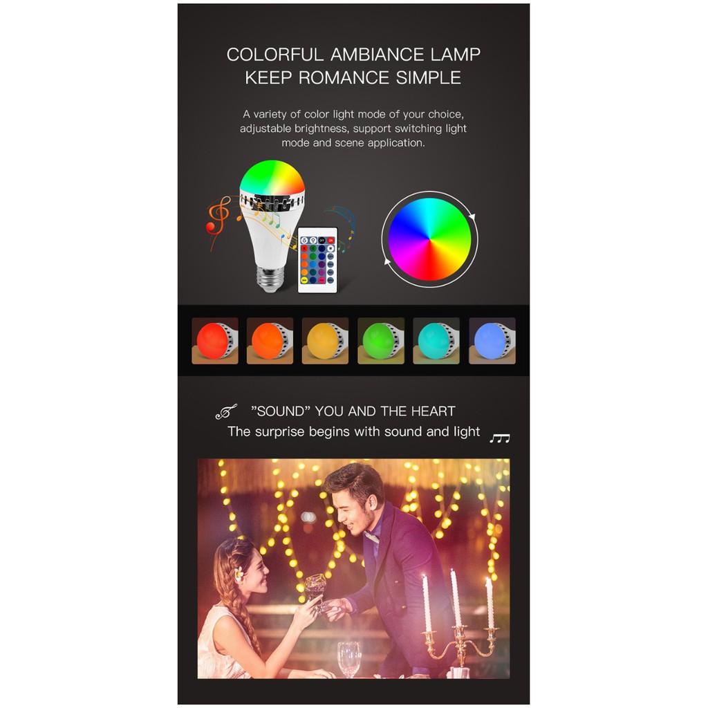 Lampu Bohlam Speaker Musik Bluetooth 2 in 1 Warna RGB