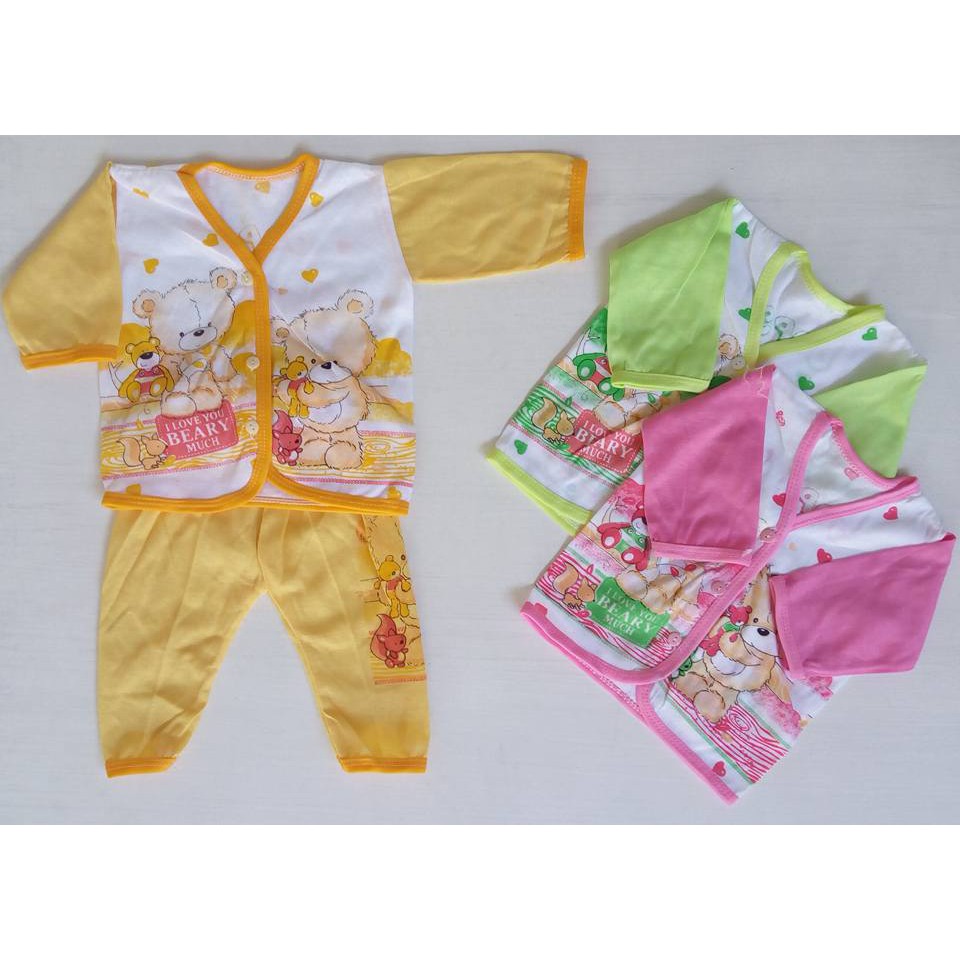 1 LUSIN baju bayi SETELAN lengan PANJANG WARNA