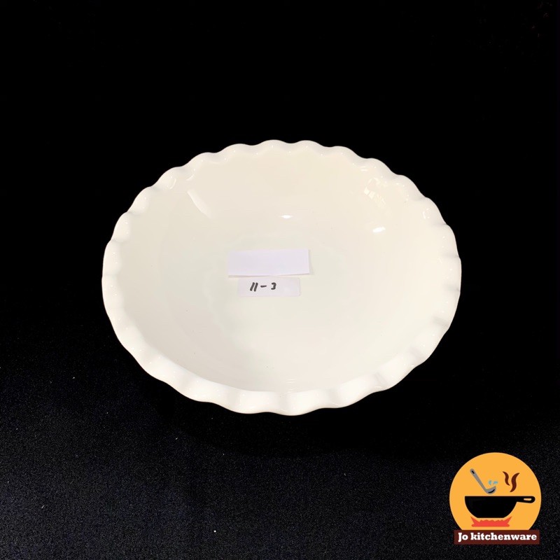 Mangkok saji keramik matahari gelombang besar putih polos tebal unik / 25 cm / 10” / 11-3