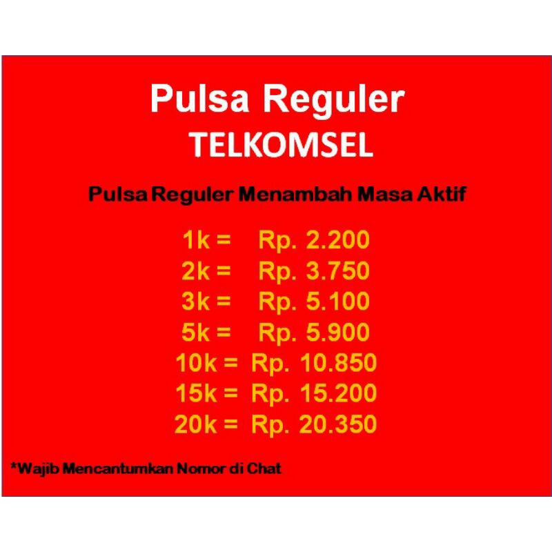 Pulsa Telkomsel Reguler 1K-20K
