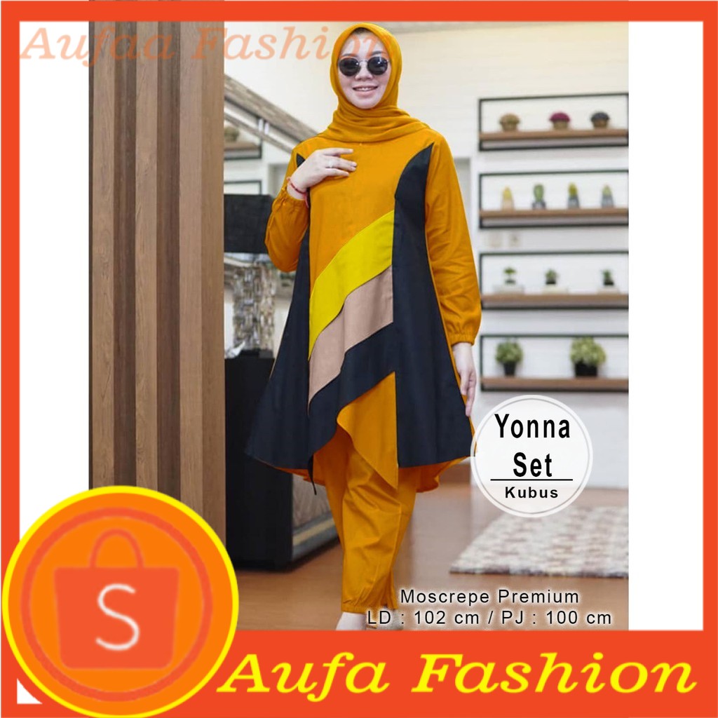 Setelan Baju  Yonna Baju Wanita Dengan Bahan Moscrepe Premium Celana Pinggang Karet