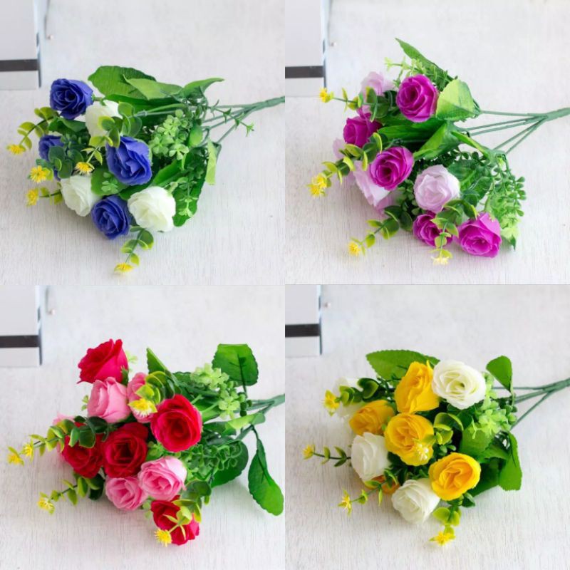 BUNGA MAWAR ISI 10 KUNTUM / BUNGA PLASTIK-3