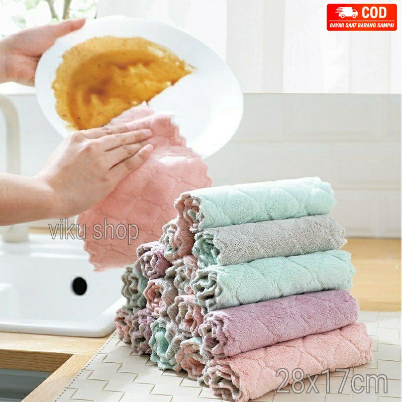 Kain Lap Microfiber Serbaguna Cuci Piring Anti Minyak Dapur Tangan