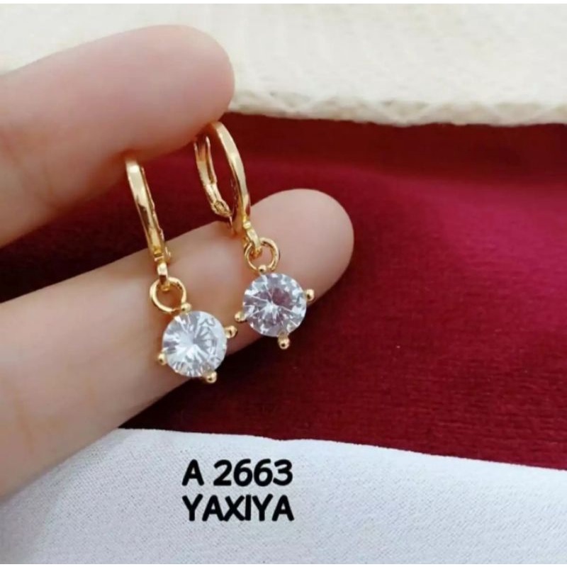 anting jepit gantung mata satu lapis emas gold aksesoris fashion wanita perhiasan wanita