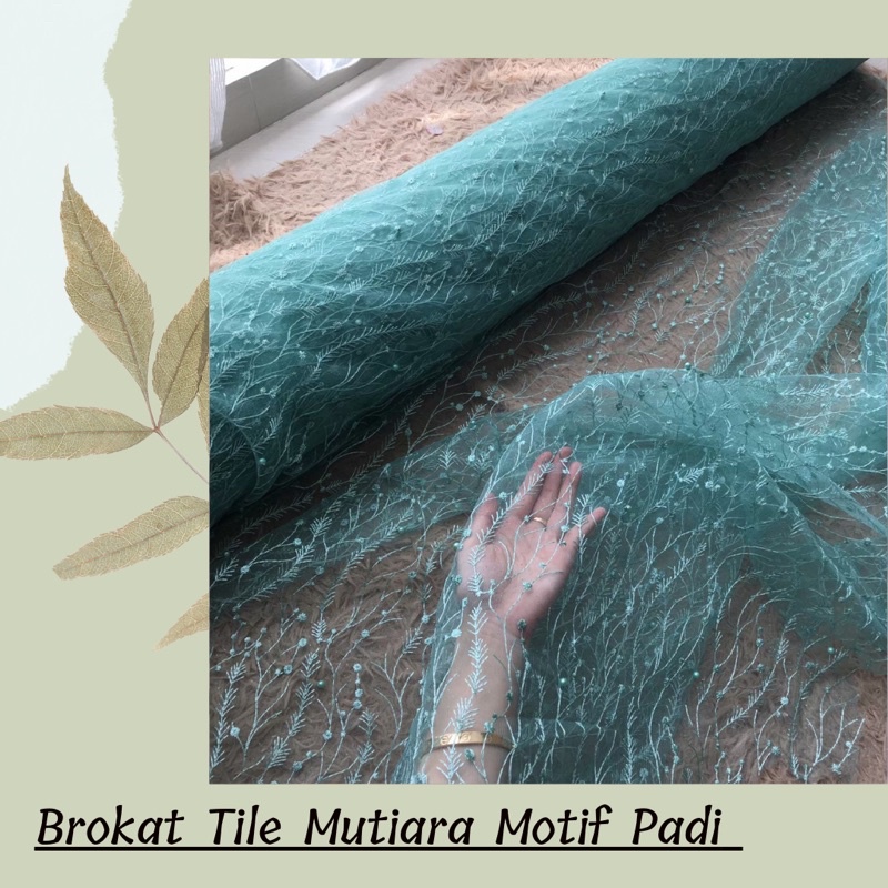 Kain Brokat Tile Mutiara Morif Padi Warna Hijau Wardah
