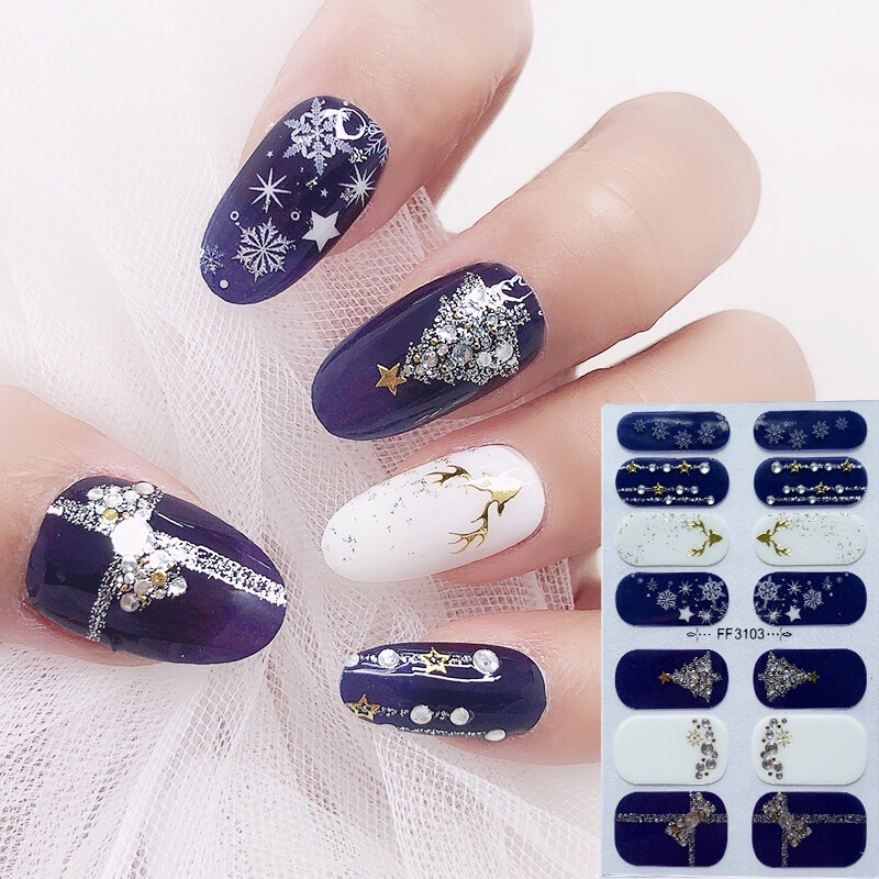 FF 14Pcs/Set Stiker Kuku 3d Desain Bermotif High End Berlian Mutiara Permata Warna-Warni Untuk Tempel Tahan Air Tahan Lama Menicure Stickers Korea Self Adhesive Fashion Sticker kuku Full Aksesoris Dapat Kupas Mudah Digunakan Dan Dilepas Anti Air Nail Art