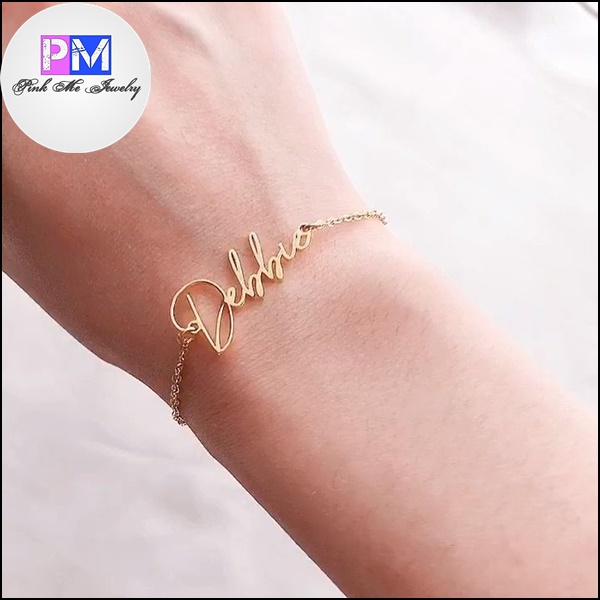 Gelang nama wanita titanium asli anti karat aksesoris cewek silver gold rosegold