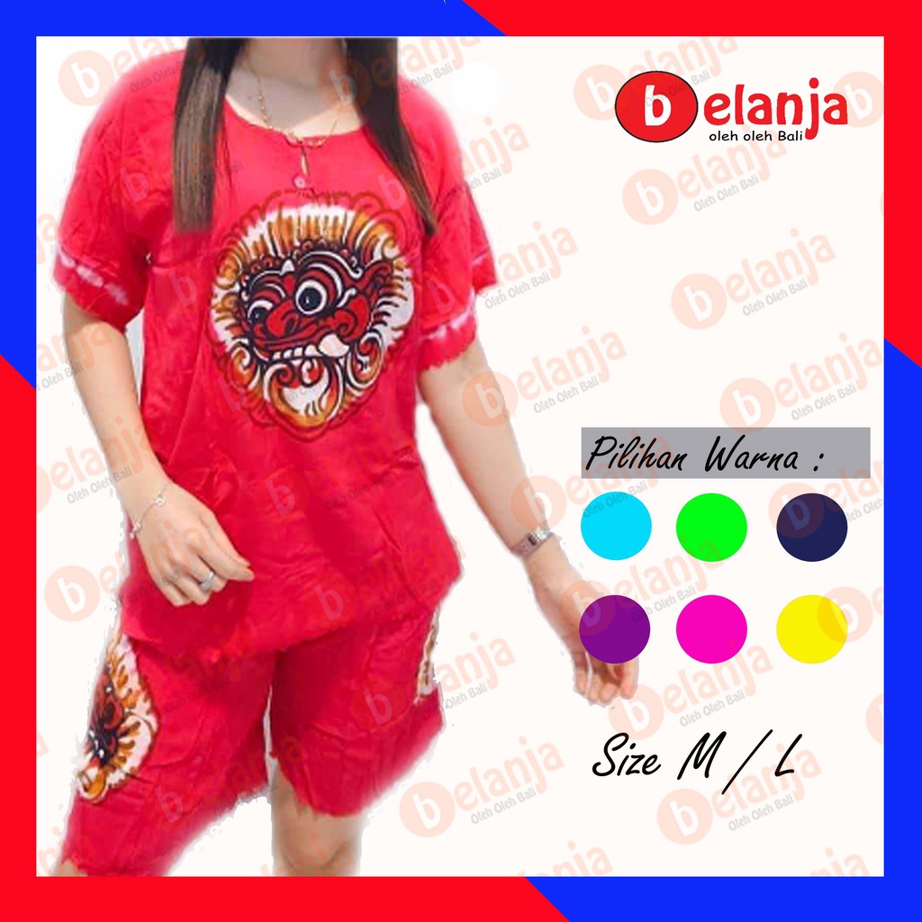 Setelan baju barong lukis premium celana pendek motif barong lukis dewasa bahan tebal adem oleh bali