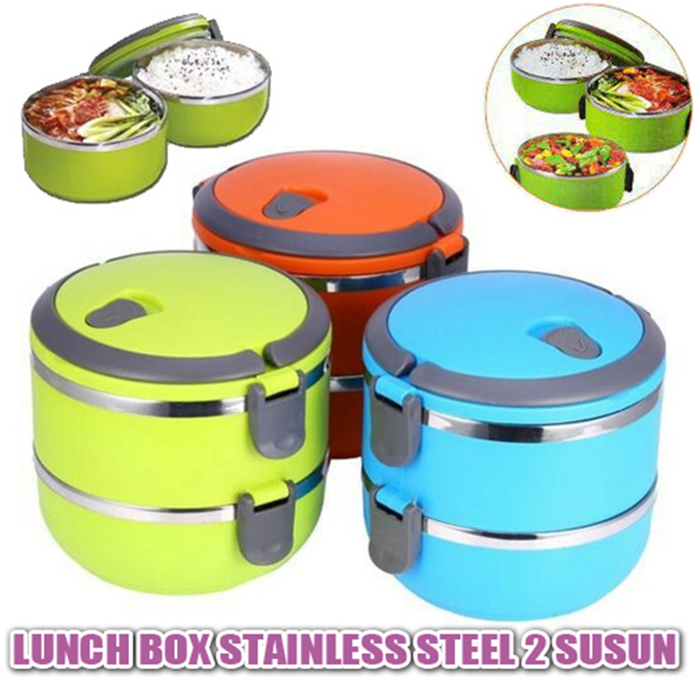 Lunch box rantang bulat stainless steel susun 2 polos