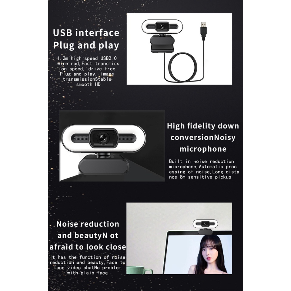 XIHANCAM 3Led Ring Light Webcam Laptop 1080P USB Kamera Webcam PC Live Streaming With Mic Untuk Zoom