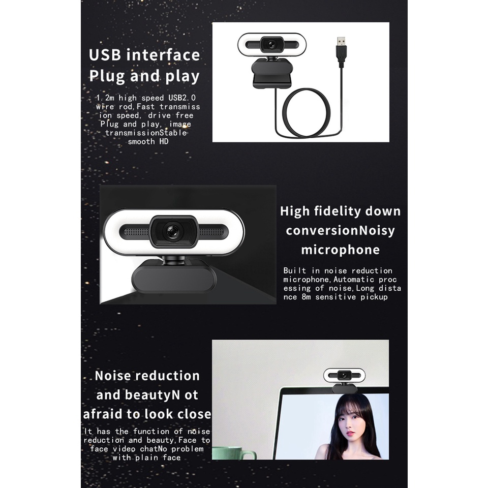 XIHANCAM 3-Level Led Ring Light Camera Laptop Usb Webcam 1080p Full Hd Web Cam Kamera Pc Komputer Desktop Kamera Webcam Laptop With Mic Live Streaming Ip Camera Usb Camera Zoom Meeting Kamera Laptop Untuk Zoom Kamera Laptop Usb Webcam Pc